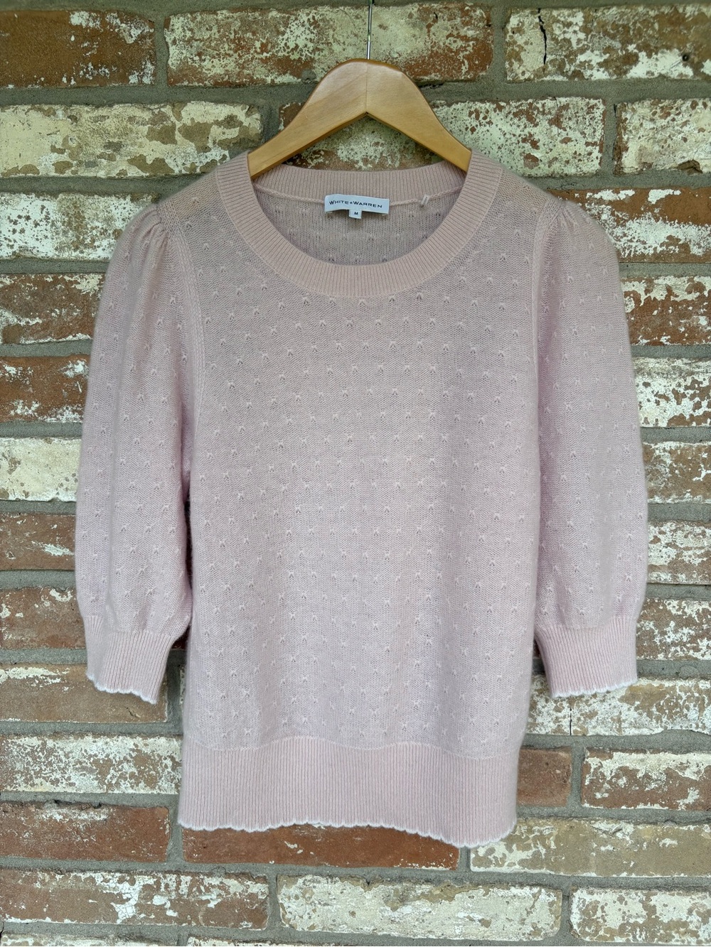 White + Warren Cashmere Featherweight Puff Sleeve Crew Sweater Size M